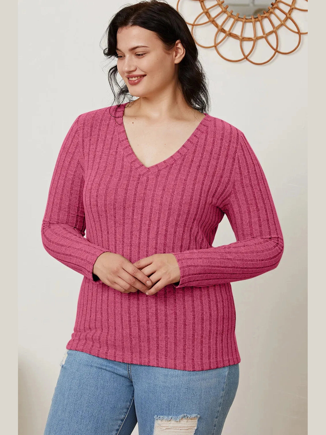 Basic Bae Full Size Ribbed V-Neck Long Sleeve T-Shirt nicholesgifts