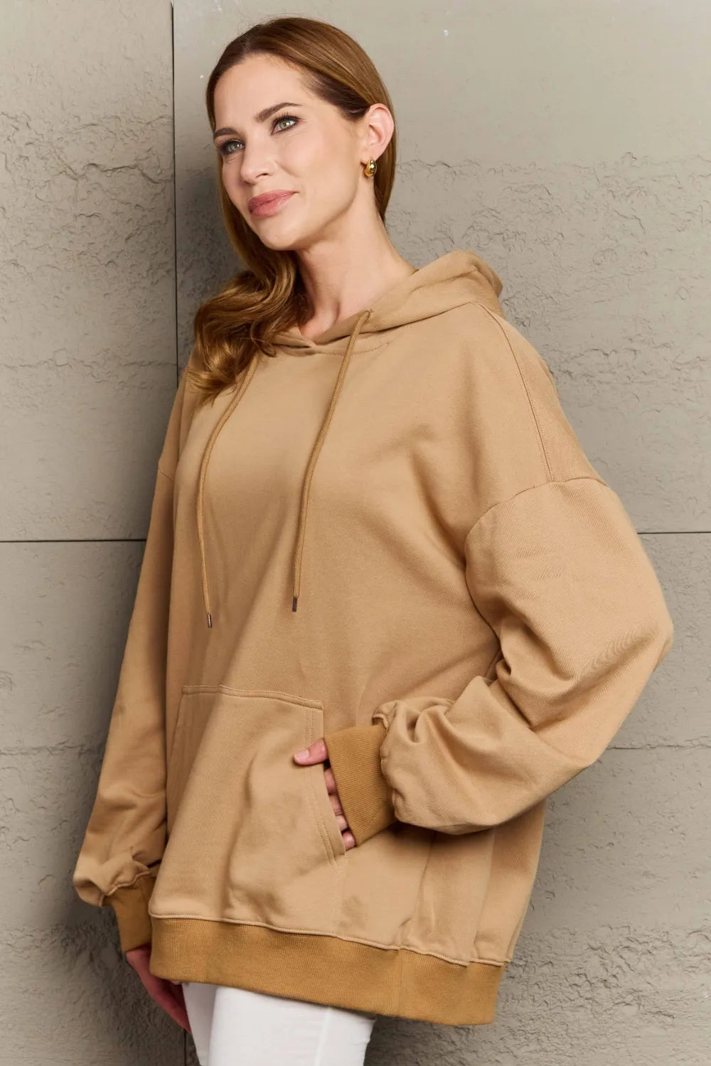 Full Size Long Sleeve Dropped Shoulder Hoodie Trendsi