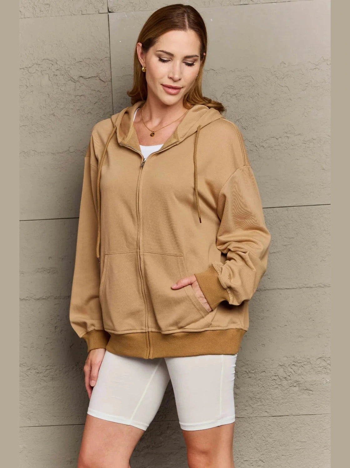 Full Size Zip Up Long Sleeve Hooded Jacket