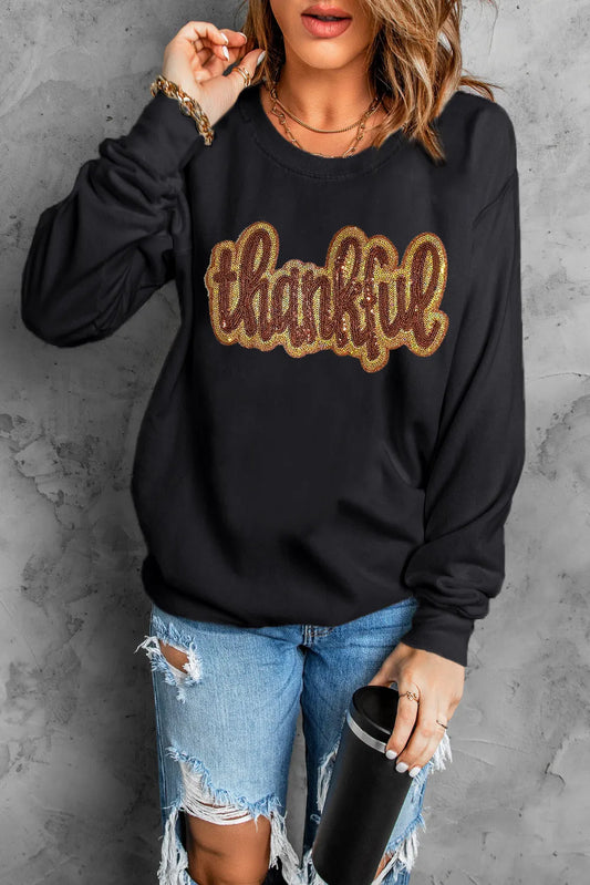 THANKFUL Round Neck Long Sleeve Sweatshirt Trendsi