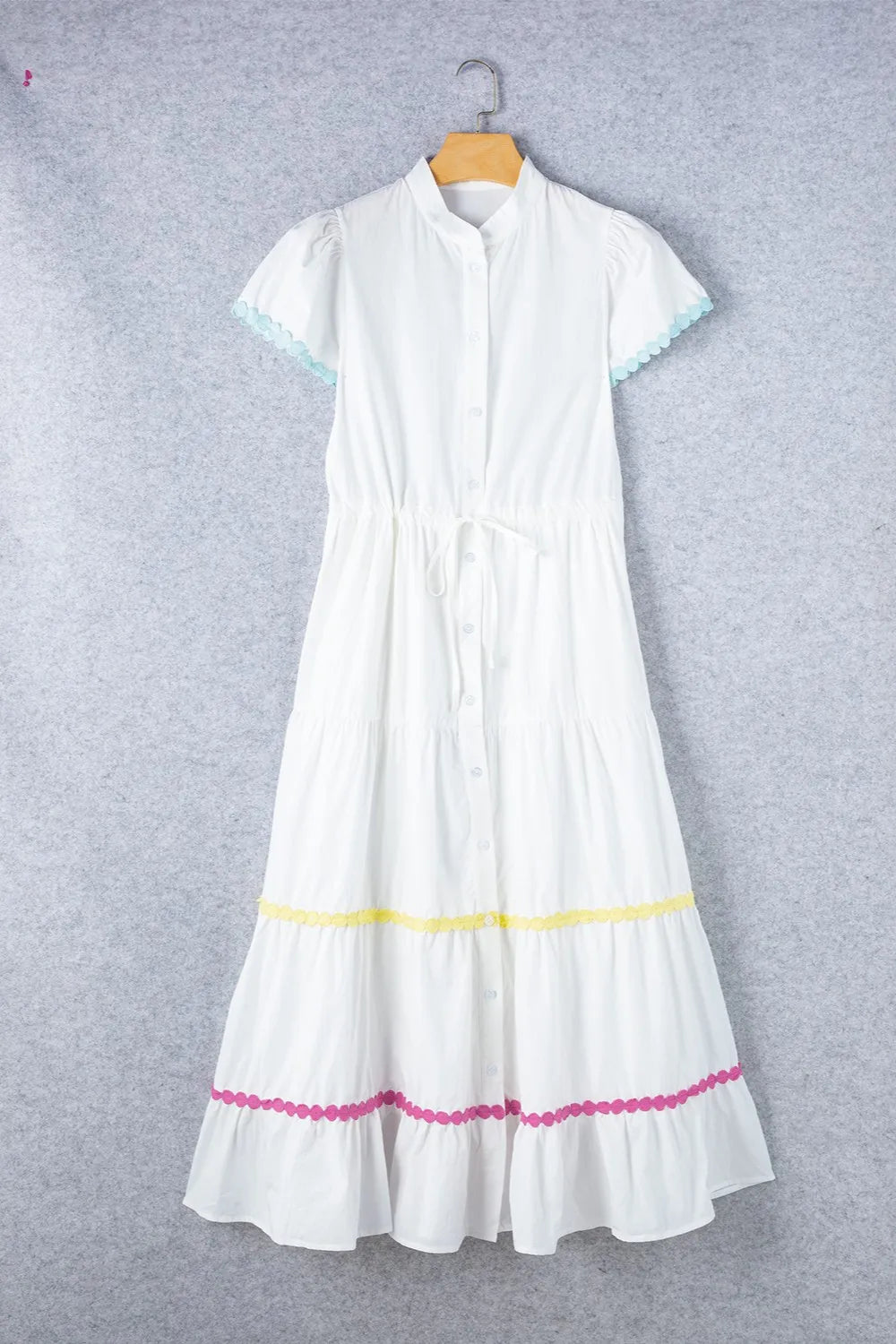 Contrast Trim Button Up Short Sleeve Dress Trendsi