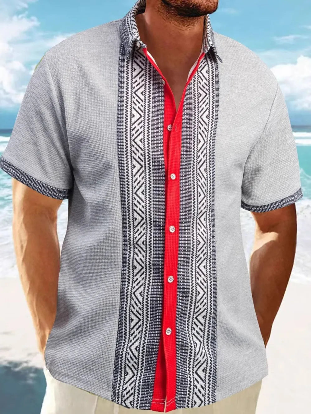Men's Full Size Contrast Button Down Short Sleeve Shirt Plus Size NicholesGifts