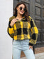 Women Plaid Dropped Shoulder Buttoned Jacket nicholesgifts