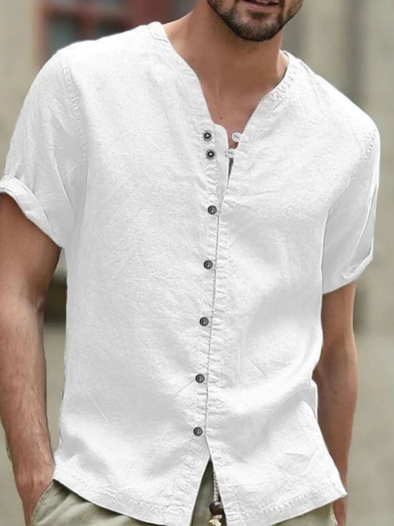 Men's Full Size Casual Linen Button-Down Short Sleeve Shirt Plus Size NicholesGifts