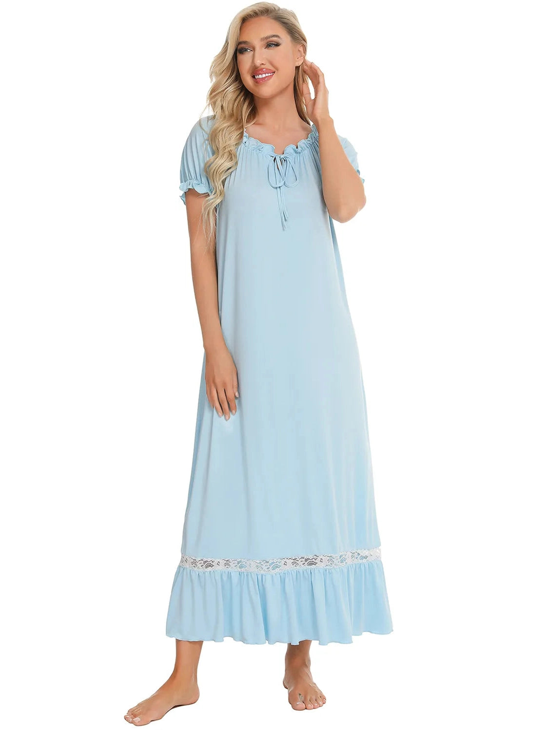 Lace Detail Short Sleeve Lounge Dress nicholesgifts