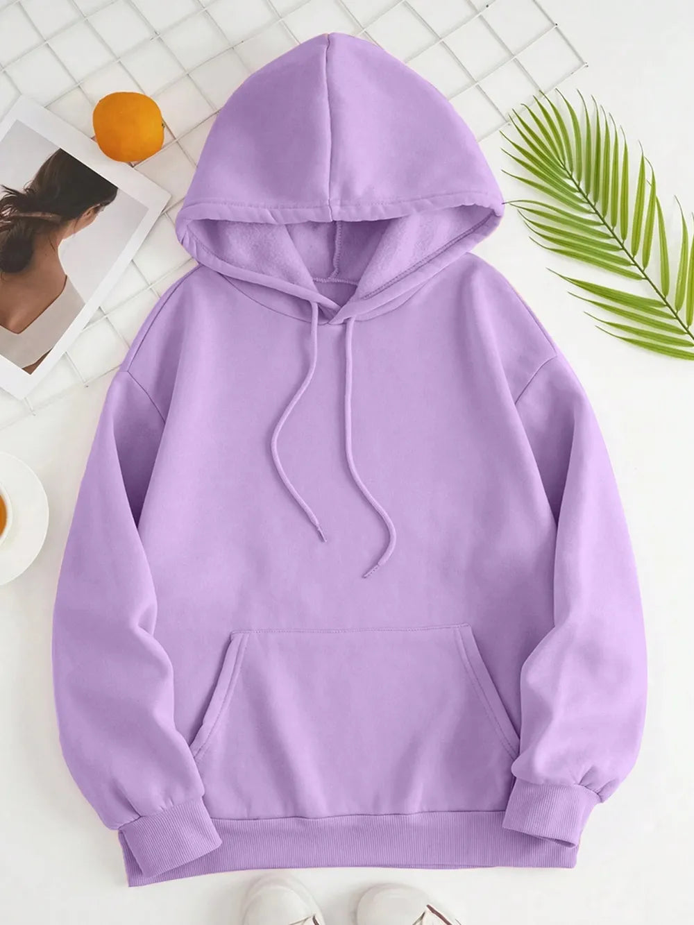 Drawstring Dropped Shoulder Hoodie Trendsi
