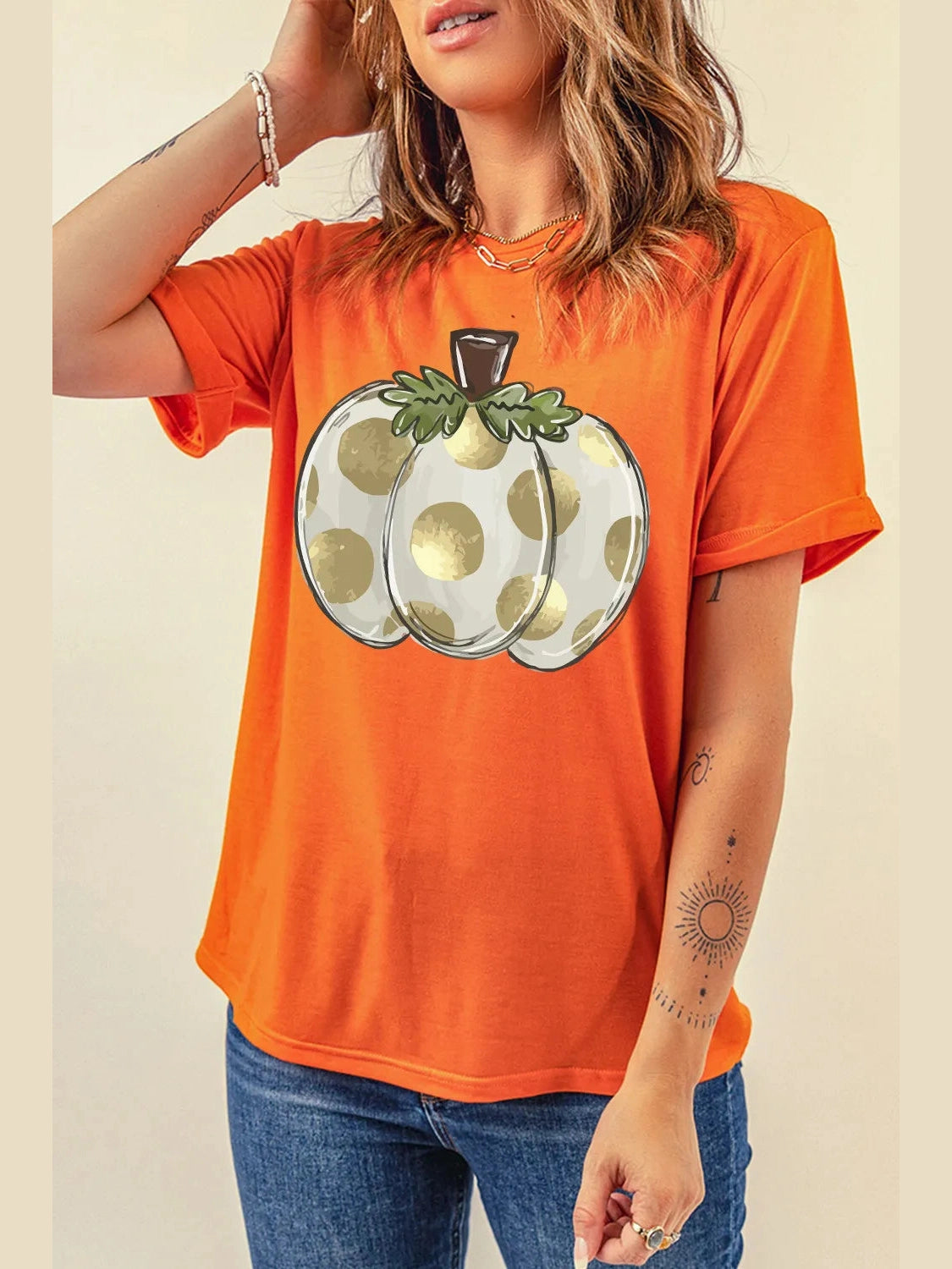 Pumpkin Graphic Round Neck Short Sleeve T-Shirt Trendsi