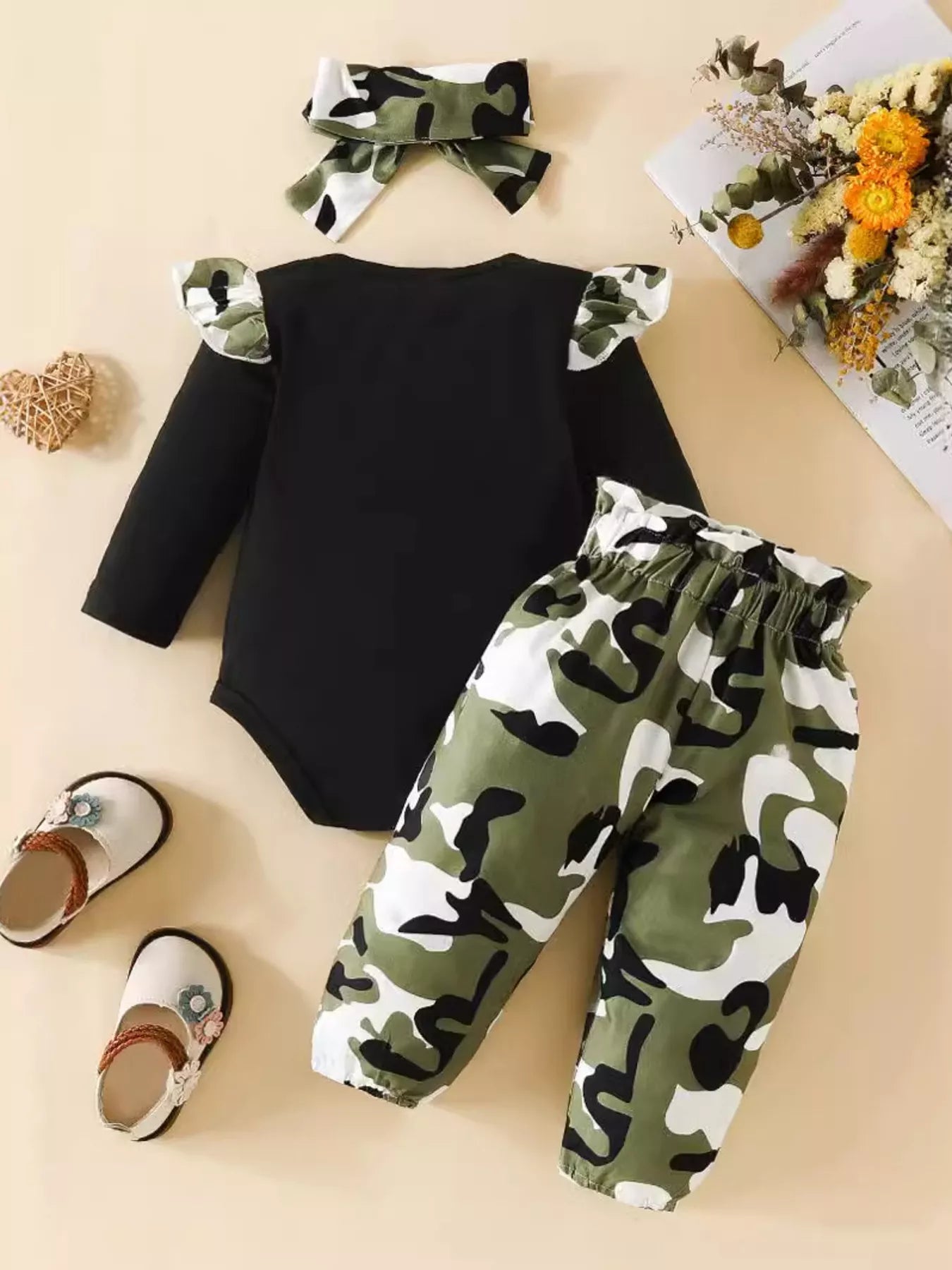 Children's Letter Graphic Bodysuit and Pants Set with Headband NicholesGifts