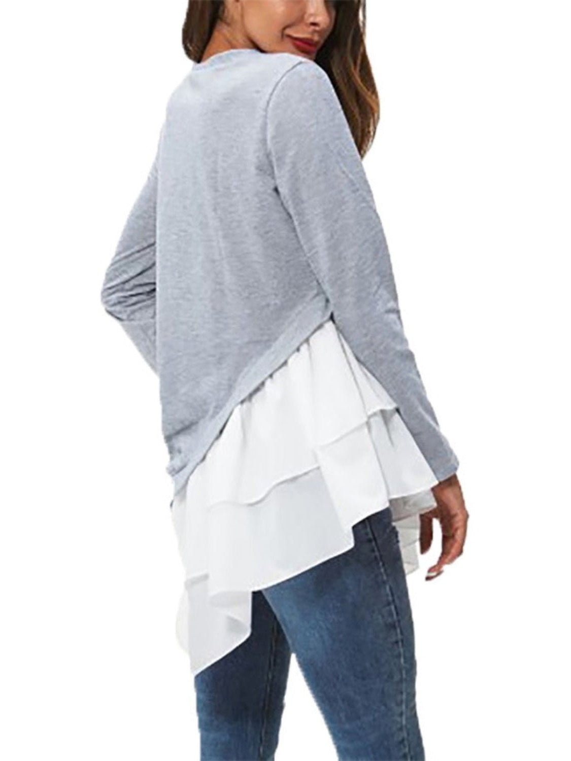 Women Ivy Lane Tiered Contrast Round Neck Long Sleeve T-Shirt nicholesgifts