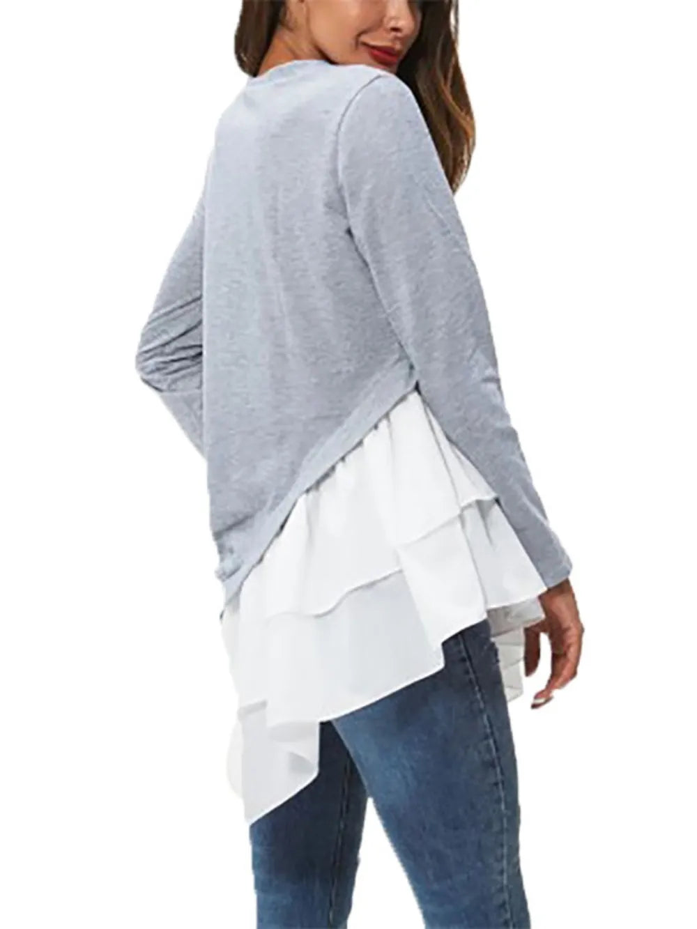 Ivy Lane Tiered Contrast Round Neck Long Sleeve T-Shirt nicholesgifts