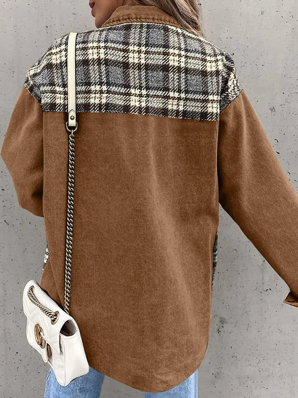 Plaid Button Up Dropped Shoulder Jacket nicholesgifts