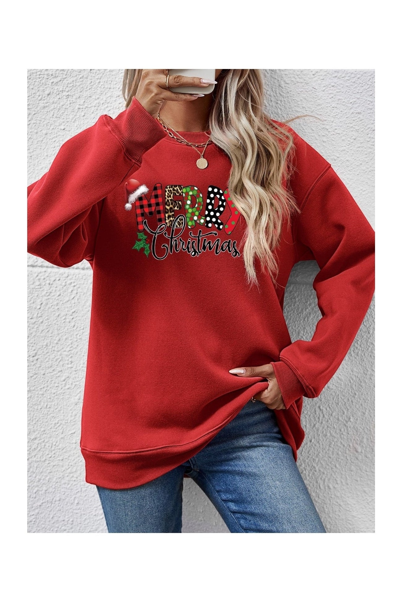 MERRY CHRISTMAS Round Neck Dropped Shoulder Sweatshirt nicholesgifts