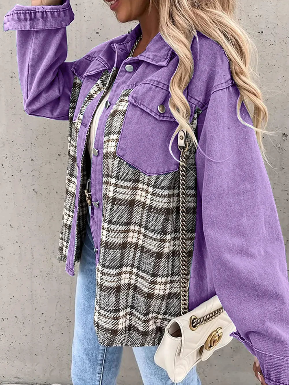 Plaid Button Up Dropped Shoulder Jacket nicholesgifts