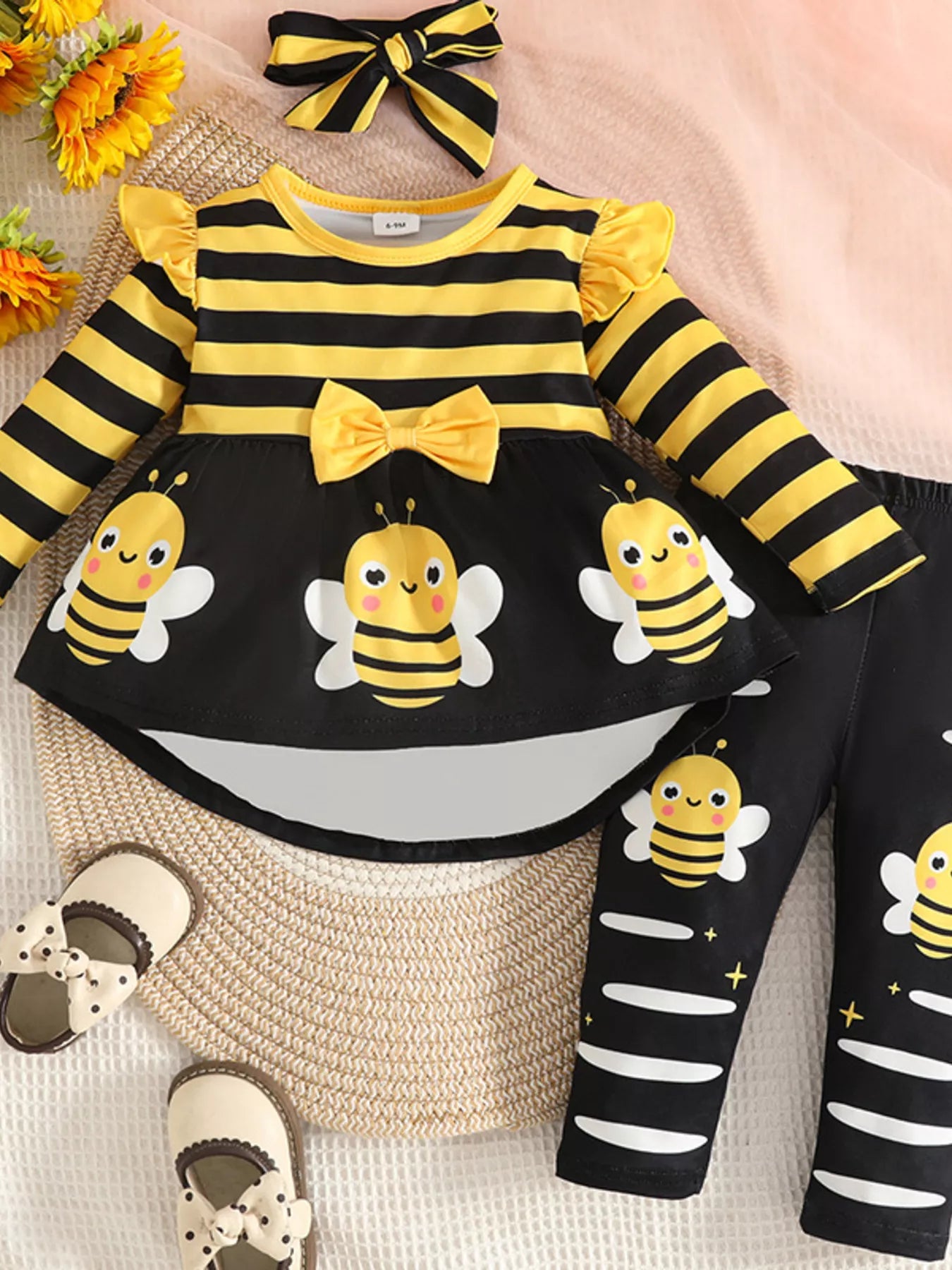 Children's Ladybug Print Ruffle Trim Top and Pants Set NicholesGifts