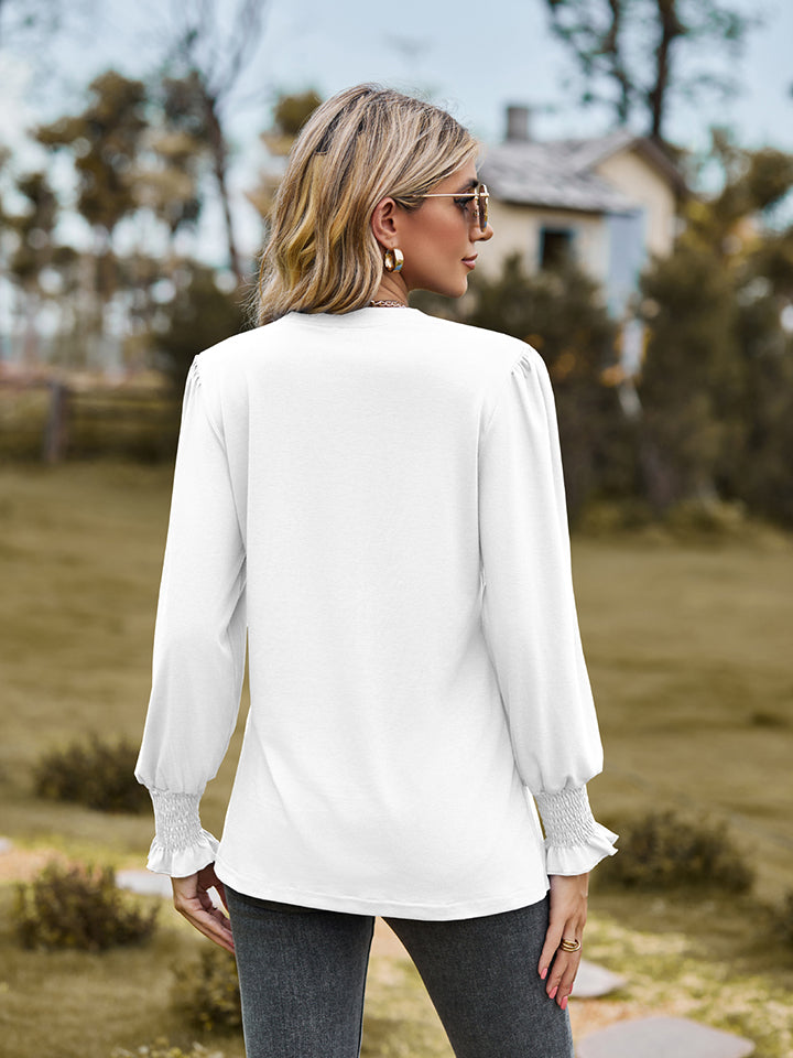 Women Notched Neck Flounce Sleeve Blouse nicholesgifts