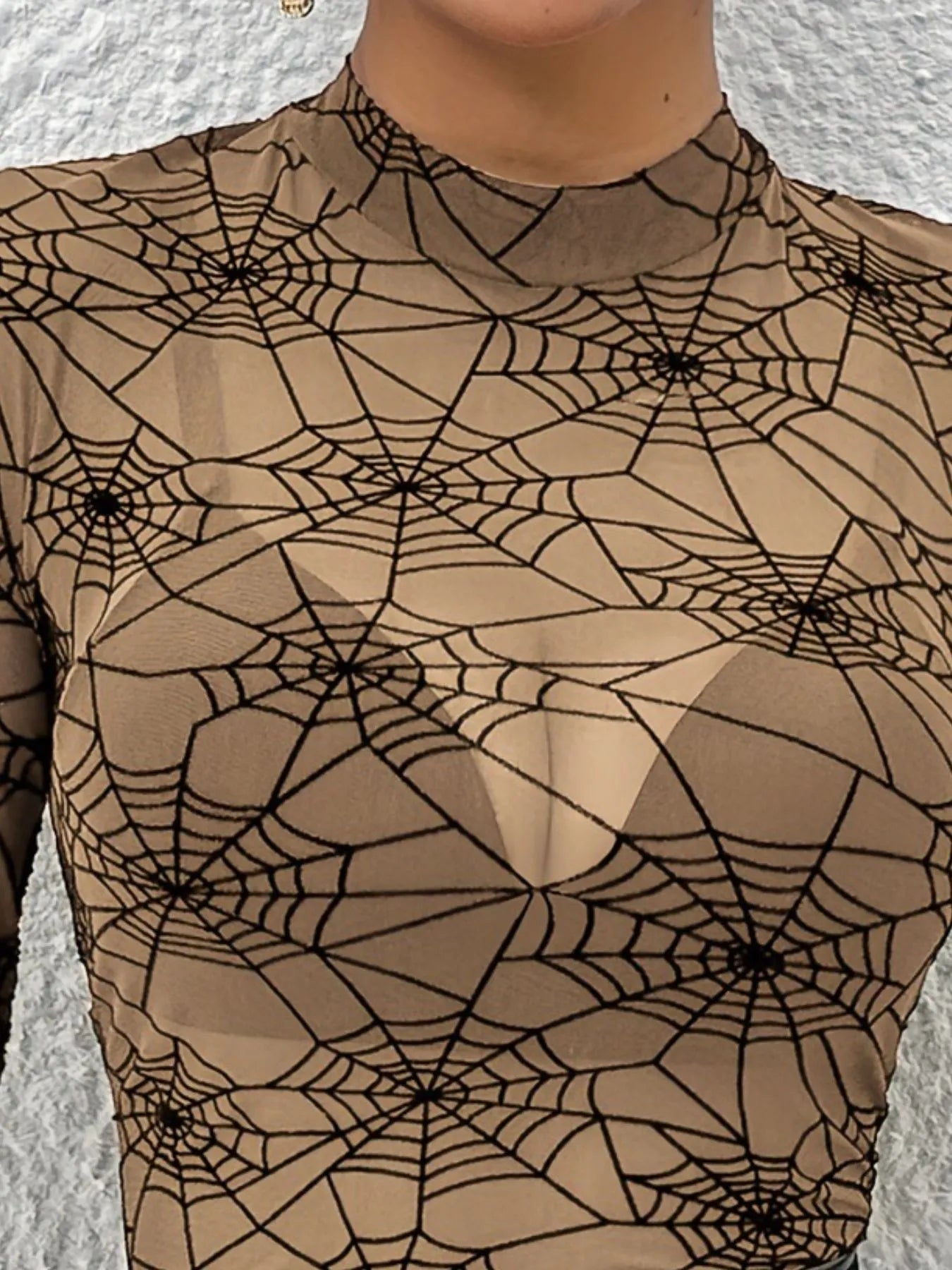 Spider Web Print Long Sleeve Blouse Trendsi
