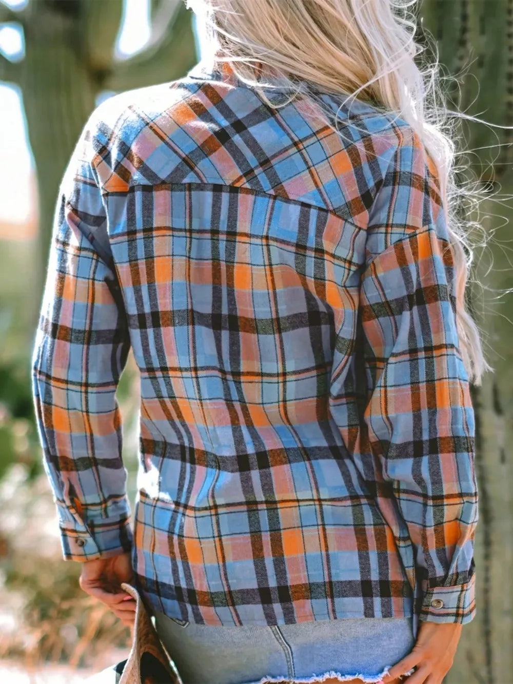 Plaid Collared Neck Long Sleeve Shirt Trendsi