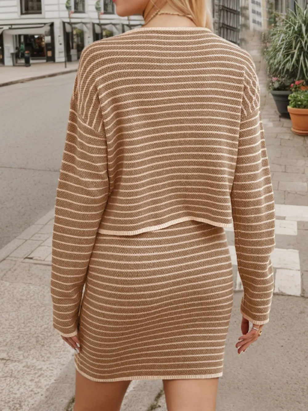 Striped Long Sleeve Top and Skirt Set nicholesgifts