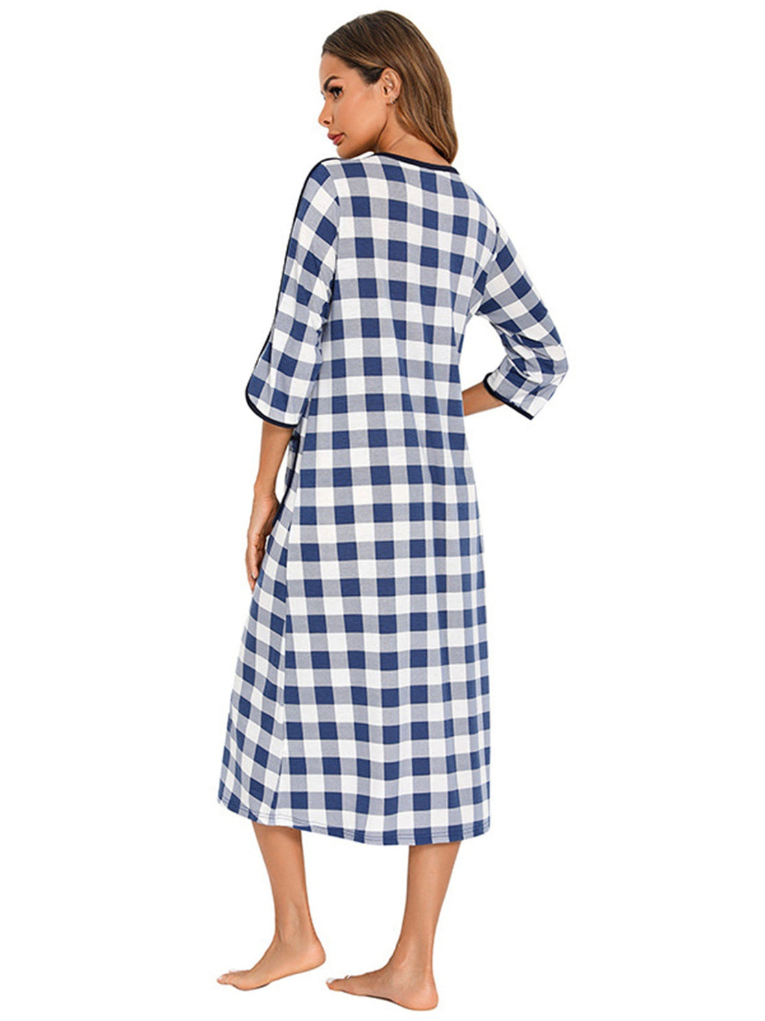 Round Neck Three-Quarter Sleeve Midi Night Dress nicholesgifts