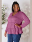 Double Take Half Button Long Sleeve Ruffle Hem Blouse nicholesgifts