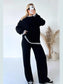 Contrast Trim Round Neck Top and Pants Sweater Set nicholesgifts