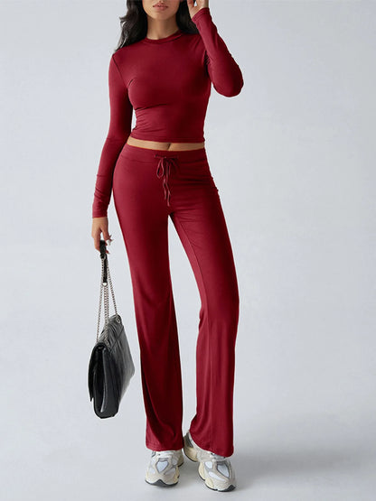 Round Neck Long Sleeve Top and Pants Set nicholesgifts