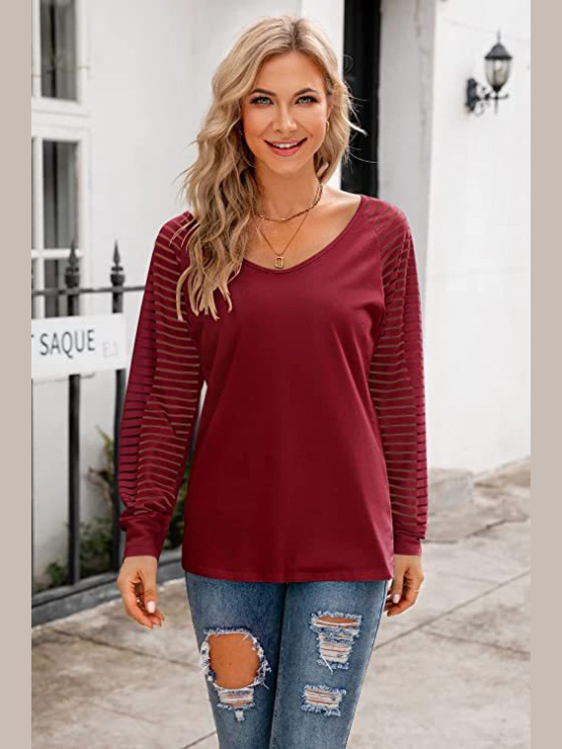 V-Neck Long Raglan Sleeve Top nicholesgifts