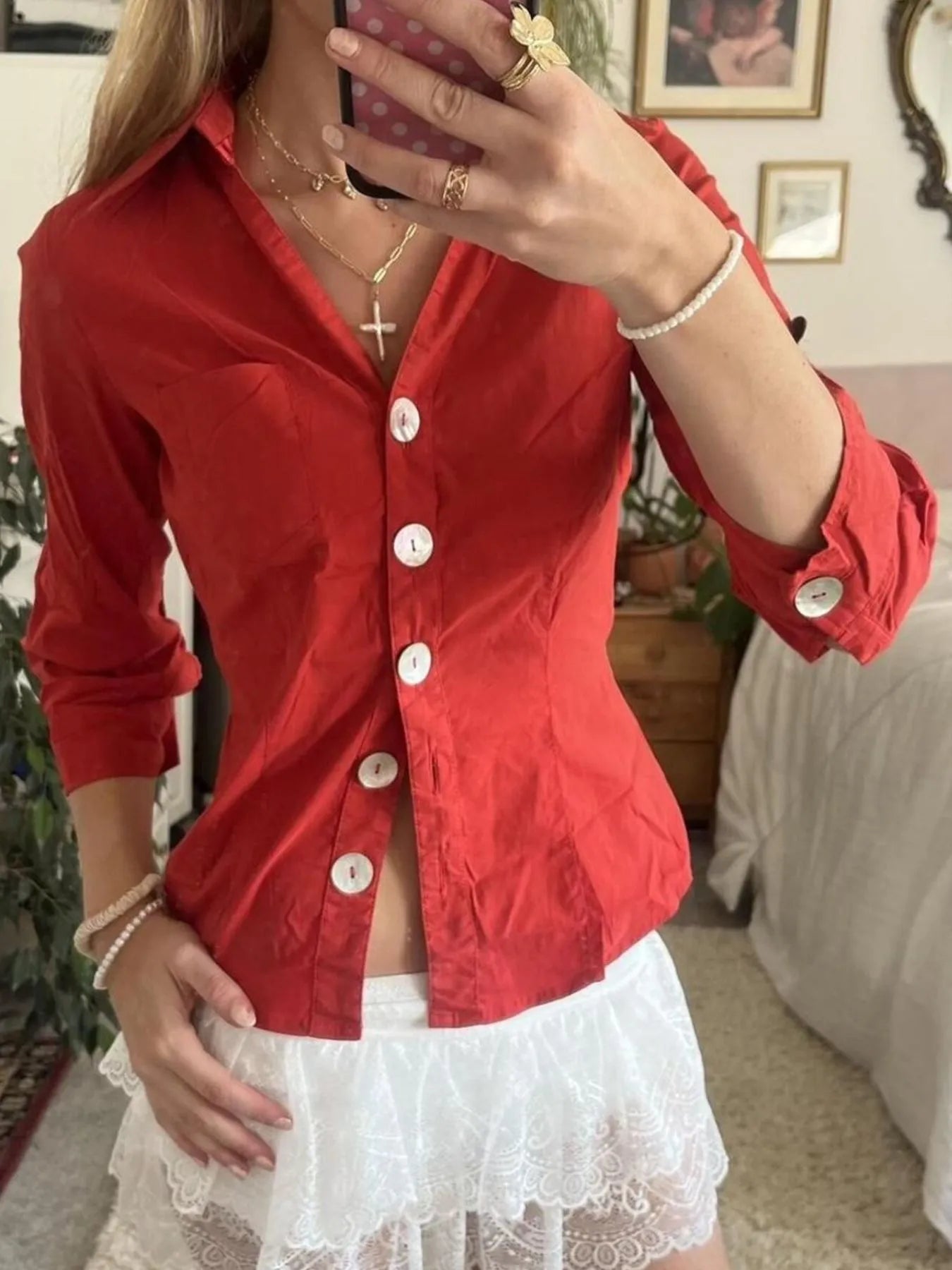 Collared Neck Button-Down Shirt
