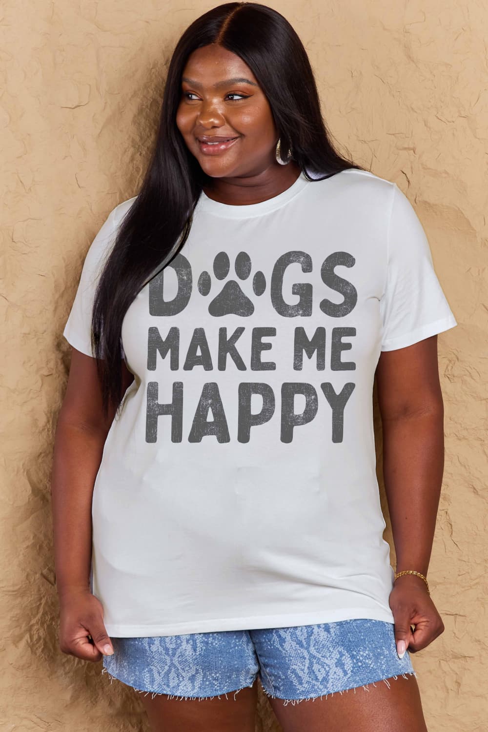 Simply Love Full Size DOGS MAKE ME HAPPY Graphic Cotton T-Shirt nicholesgifts