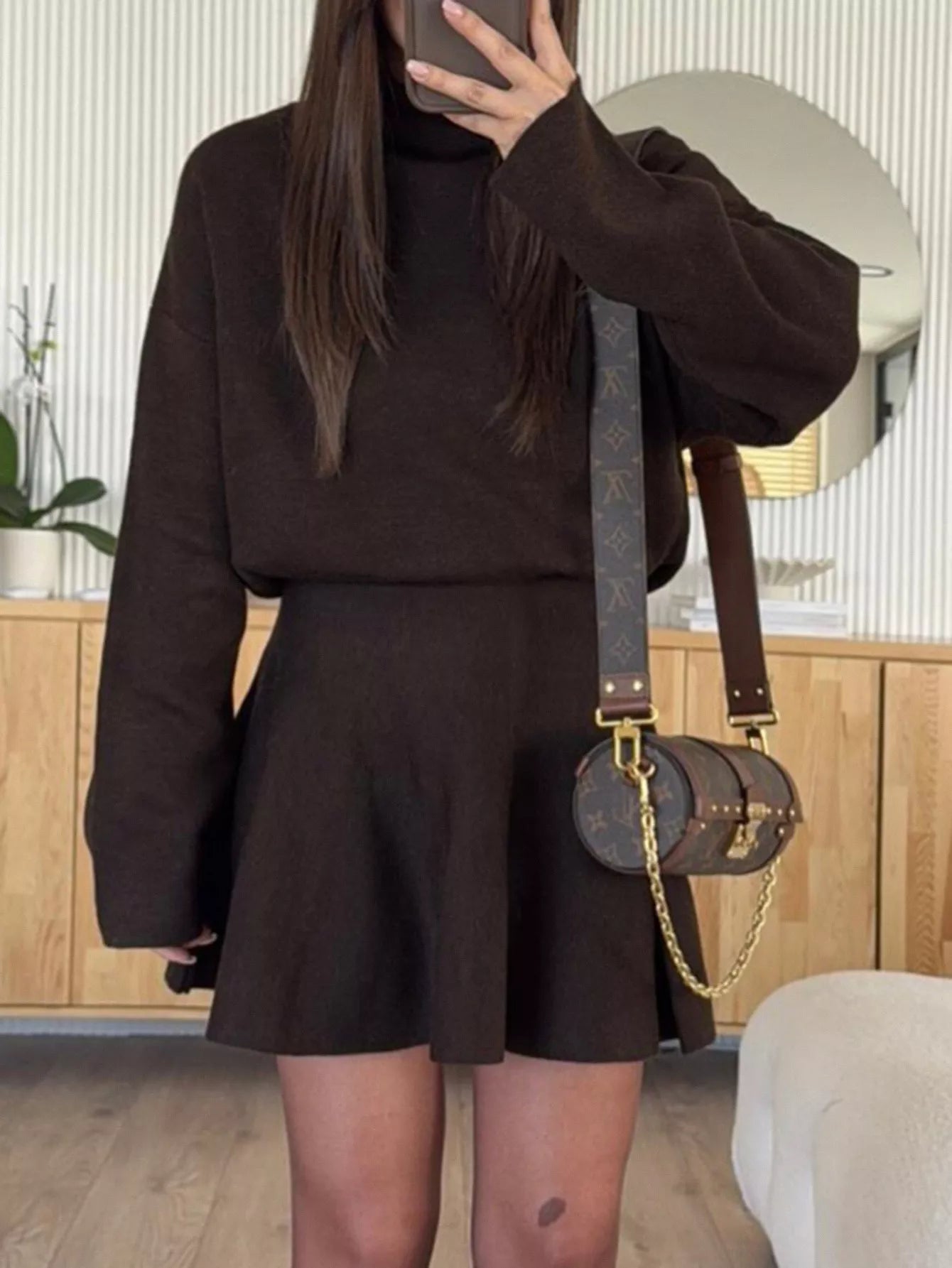 Turtleneck Dropped Shoulder Sweater and Skirt Set nicholesgifts