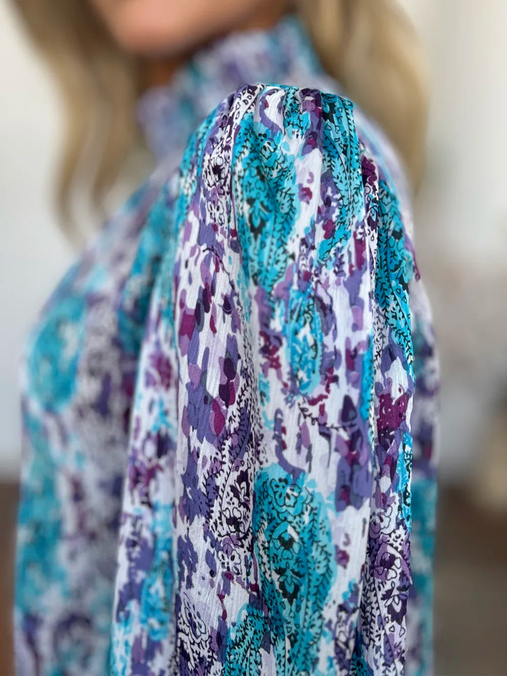 Double Take Full Size Printed Smocked Long Sleeve Blouse nicholesgifts
