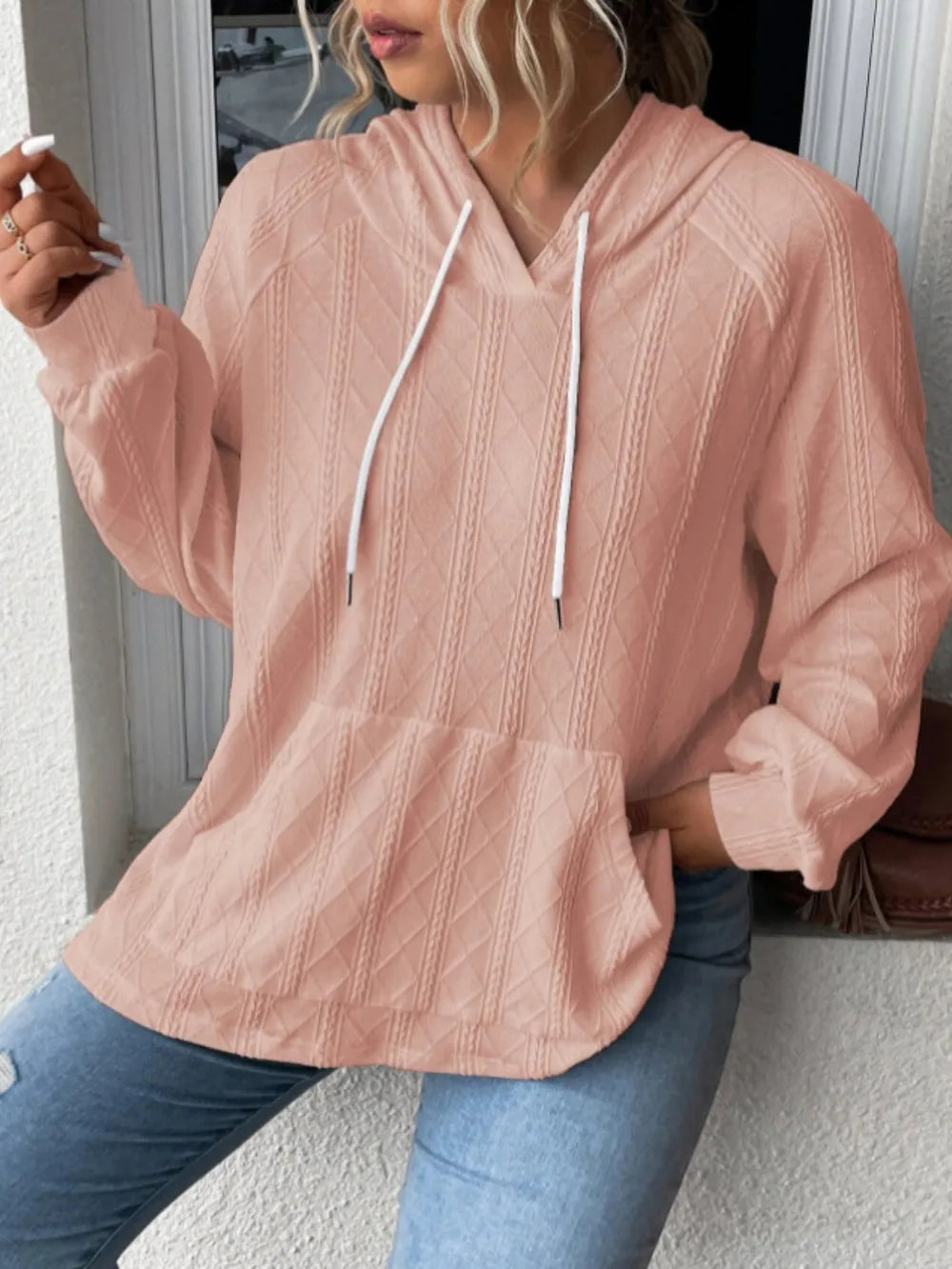 Full Size Drawstring Long Sleeve Hoodie Trendsi