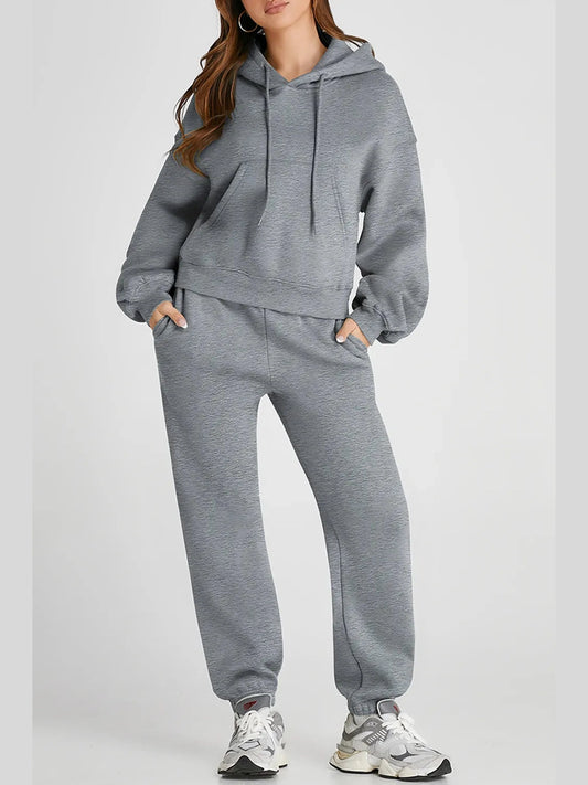 Dropped Shoulder Hooded Top and Pants Active Set nicholesgifts