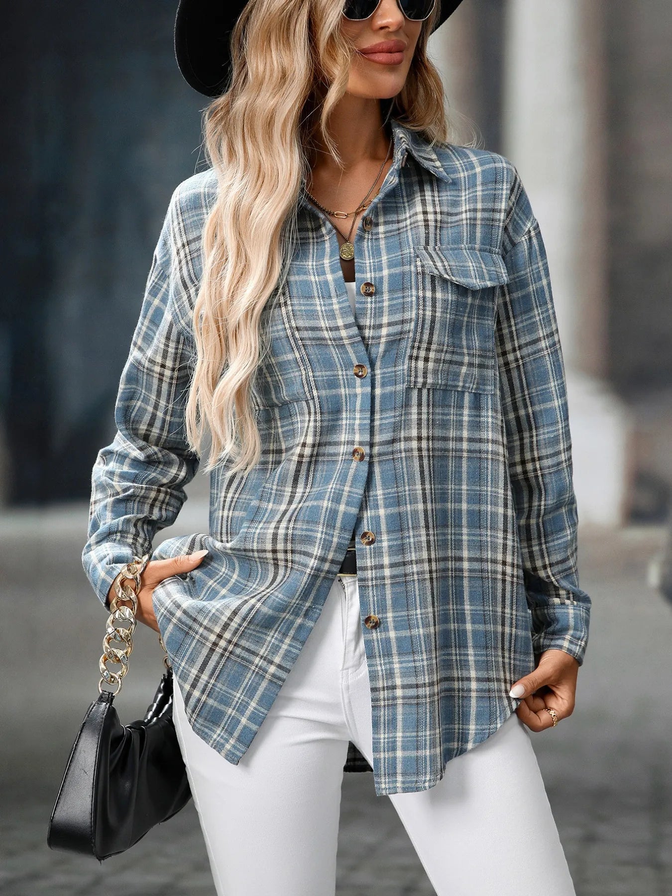 Oversized Plaid Button-Up Shirt NicholesGifts