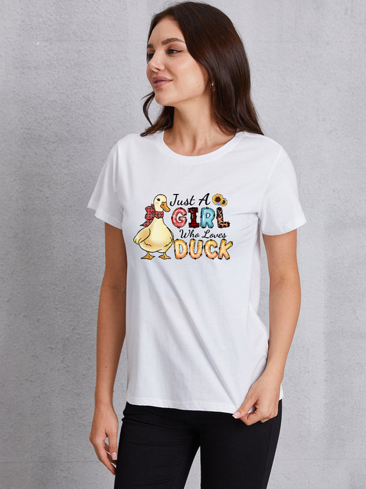 Women Just A Girl Who Loves Duck Round Neck Short Sleeve T-Shirt - Nicholesgifts.online
