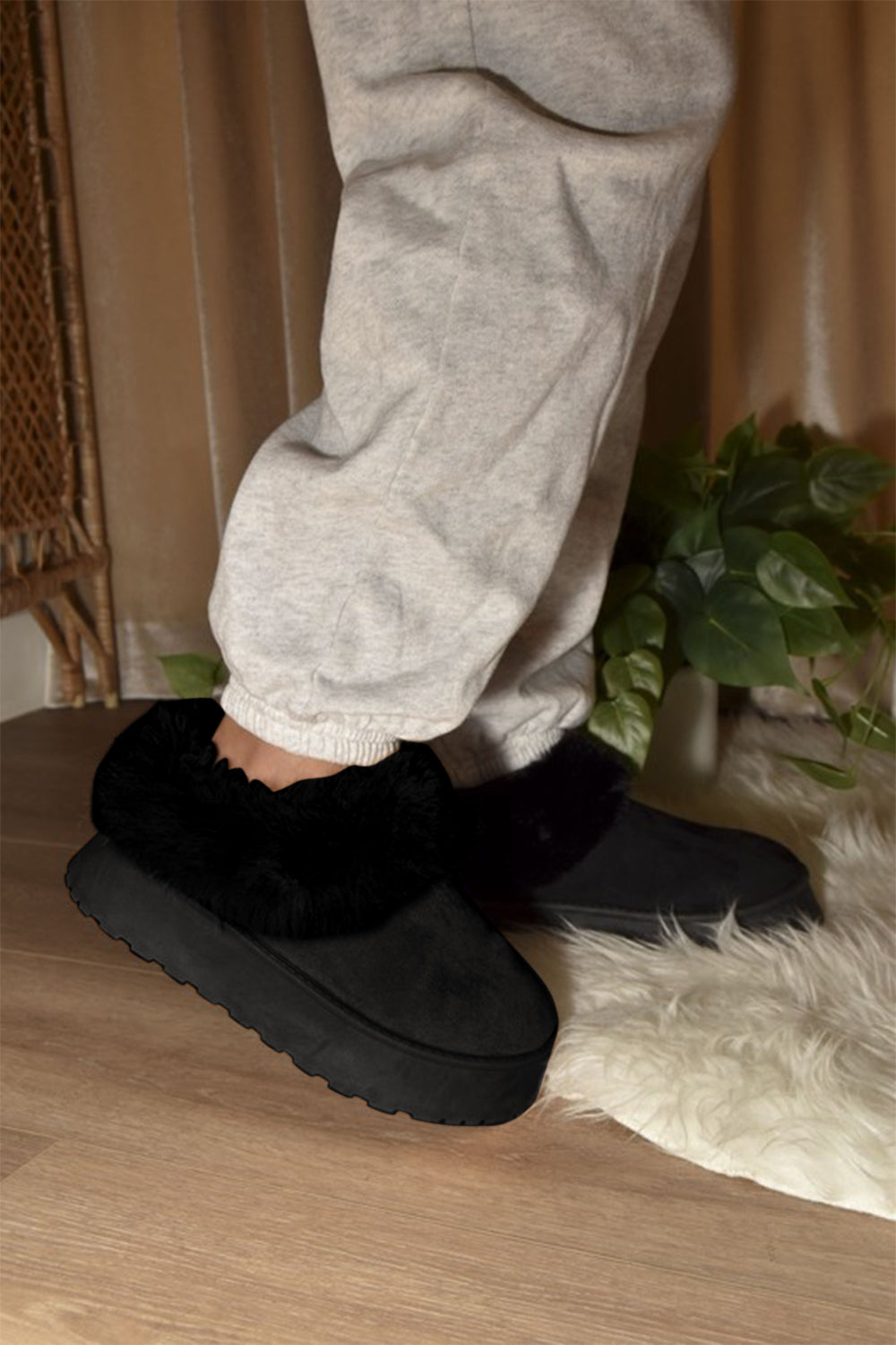 WILD DIVA Faux-Fur Platform Slip On Booties NicholesGifts