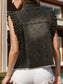 Raw Hem Ruffled Cap Sleeve Denim Jacket nicholesgifts