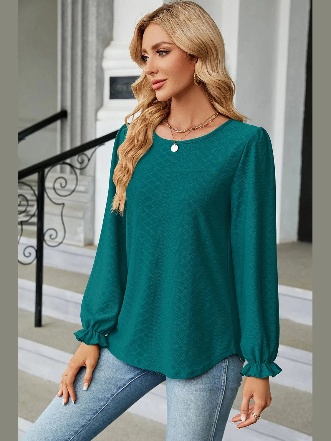 Round Neck Flounce Sleeve T-Shirt NicholesGifts
