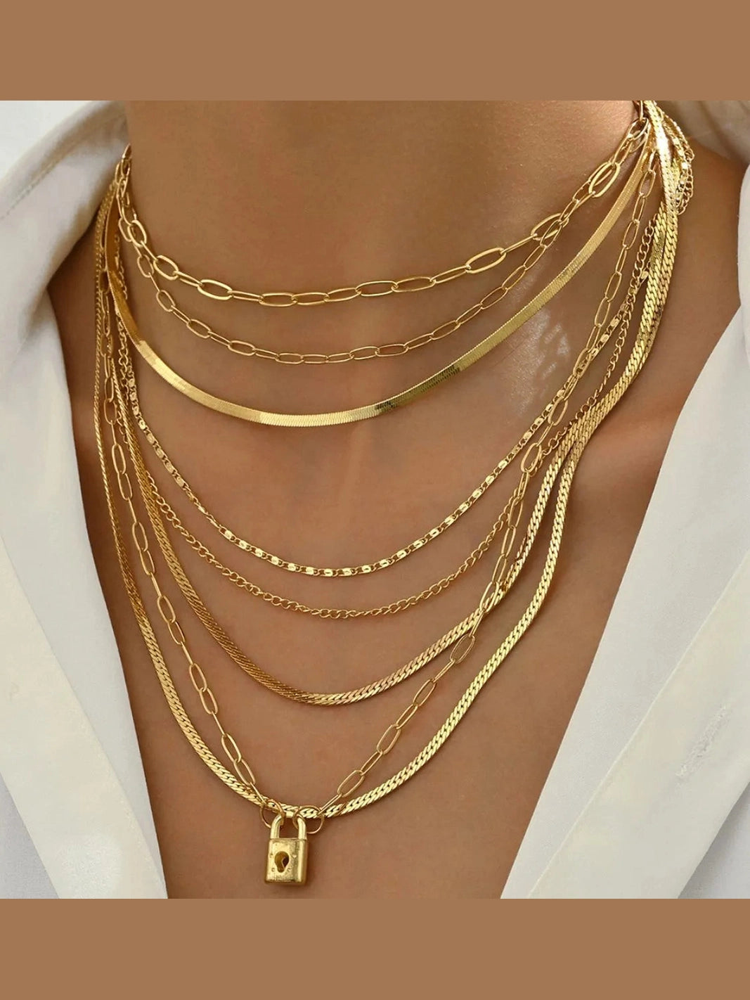 Women 18K Gold-Plated Stainless Steel Multi-Layer Necklace