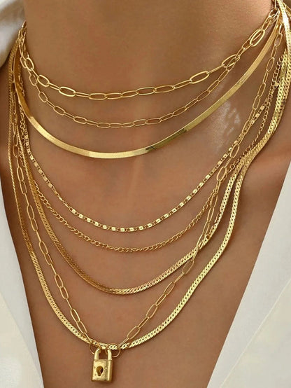 Women 18K Gold-Plated Stainless Steel Multi-Layer Necklace nicholesgifts