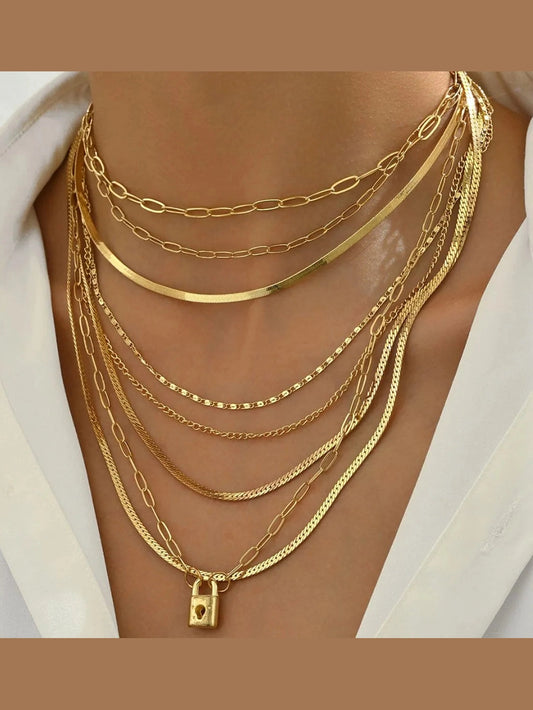 Women 18K Gold-Plated Stainless Steel Multi-Layer Necklace