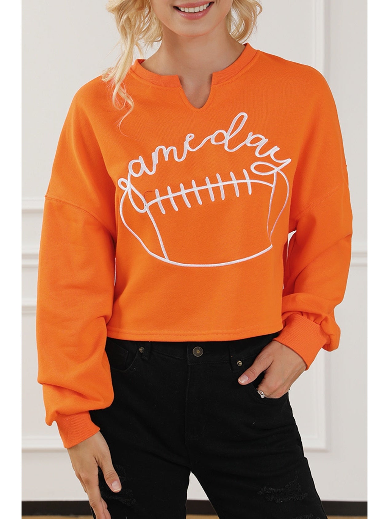 Women Game Day Football Graphic Notched Sweatshirt nicholesgifts