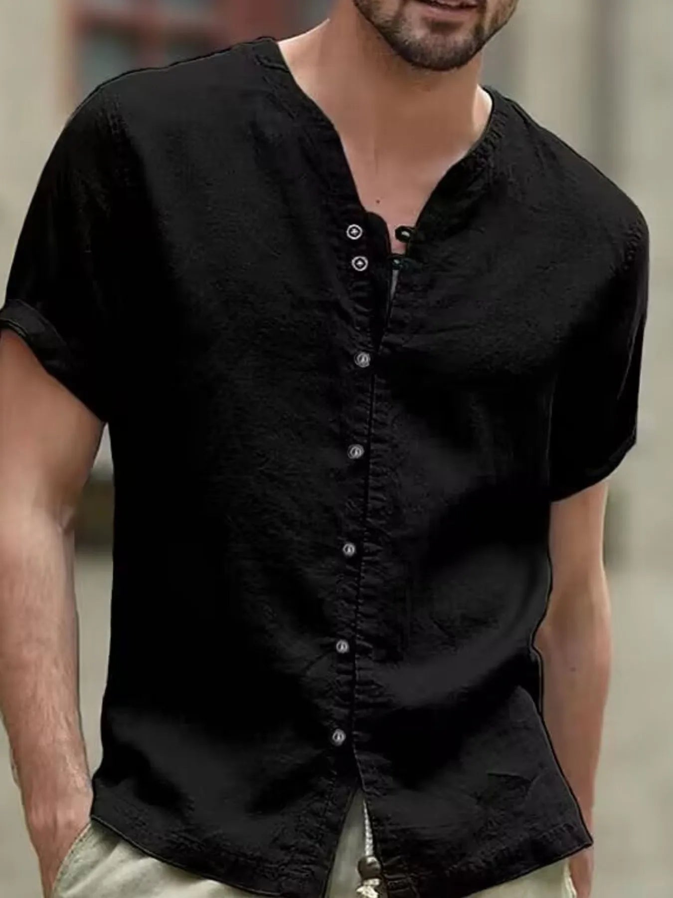 Men's Full Size Casual Linen Button-Down Short Sleeve Shirt Plus Size NicholesGifts