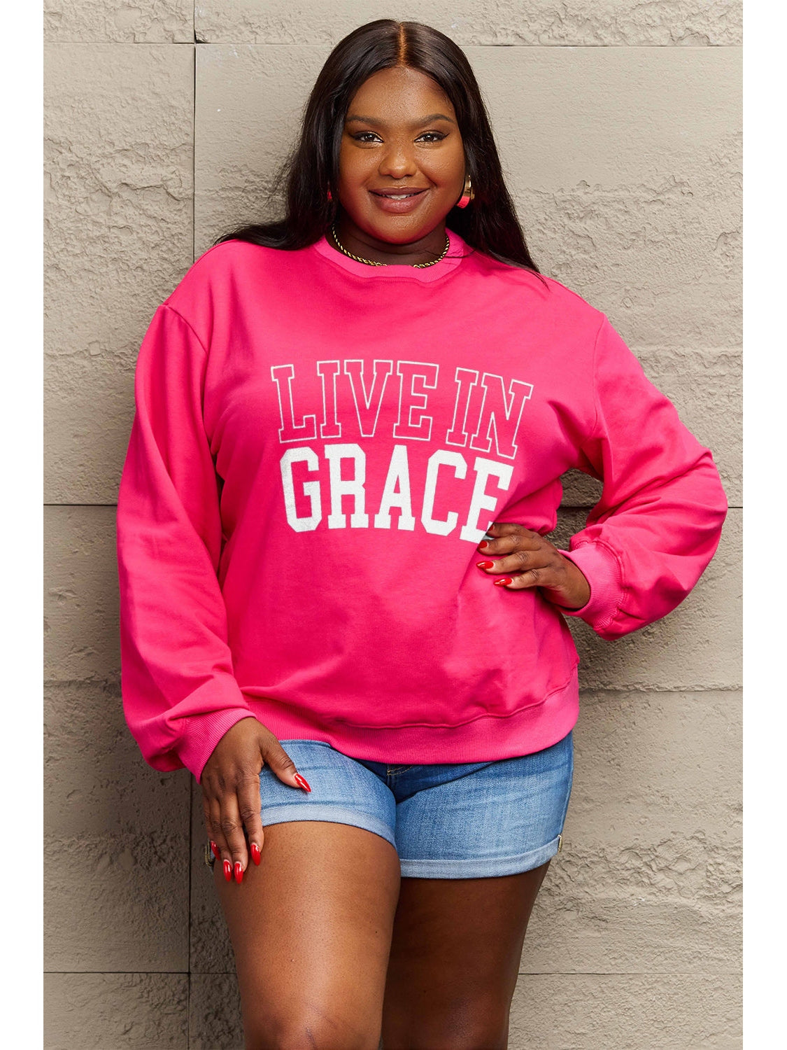 Simply Love Full Size LIVE IN GRACE Graphic Sweatshirt nicholesgifts