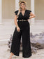 Plus Size Lace Cap Sleeve Wide Leg Jumpsuit nicholesgifts