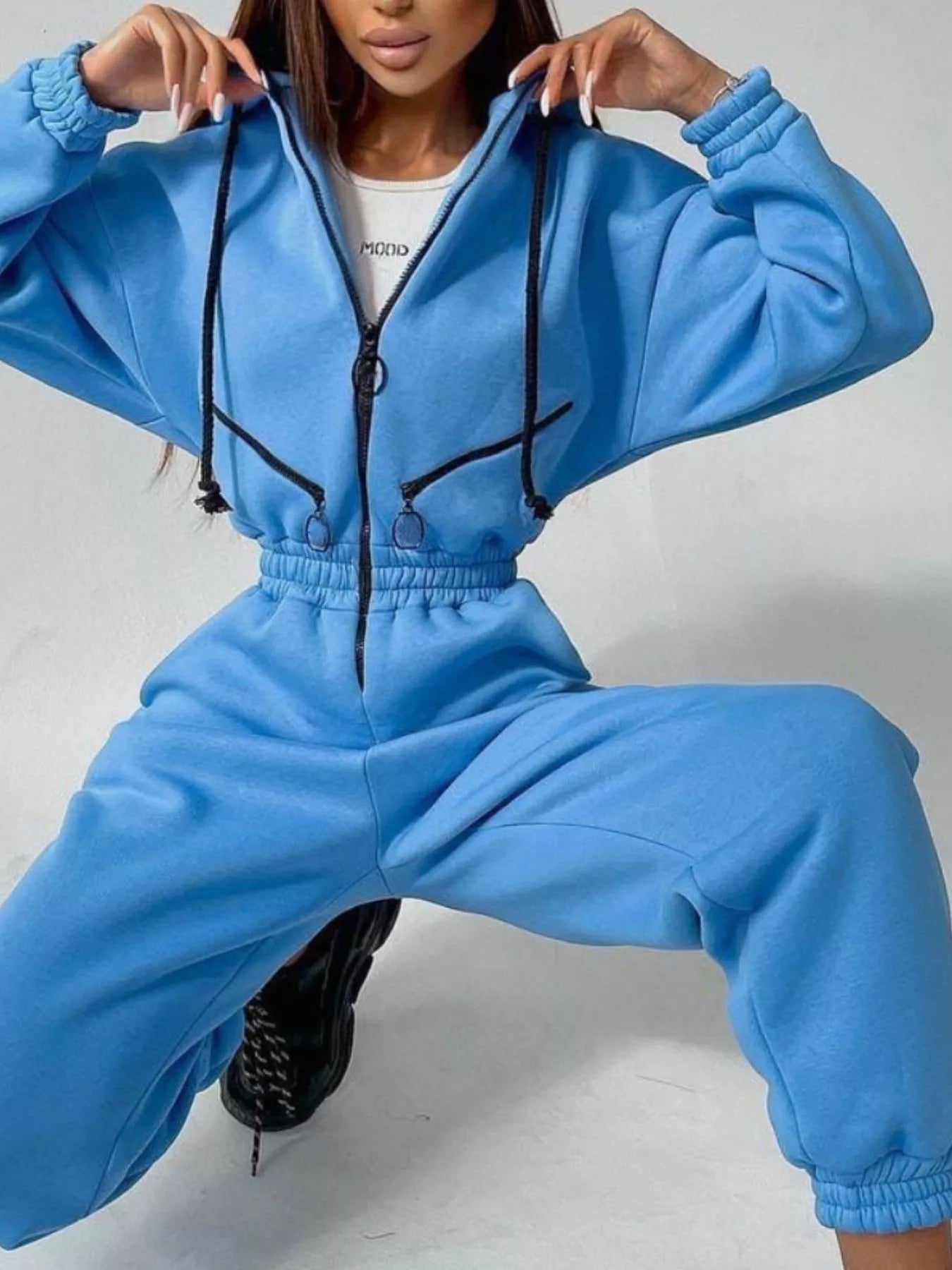 Hooded Zip-Up Long Sleeve Jumpsuit nicholesgifts