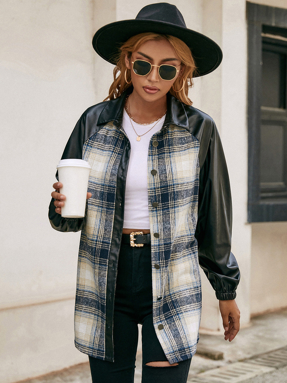 Ivy Lane Plaid Button Down Raglan Sleeve Jacket nicholesgifts