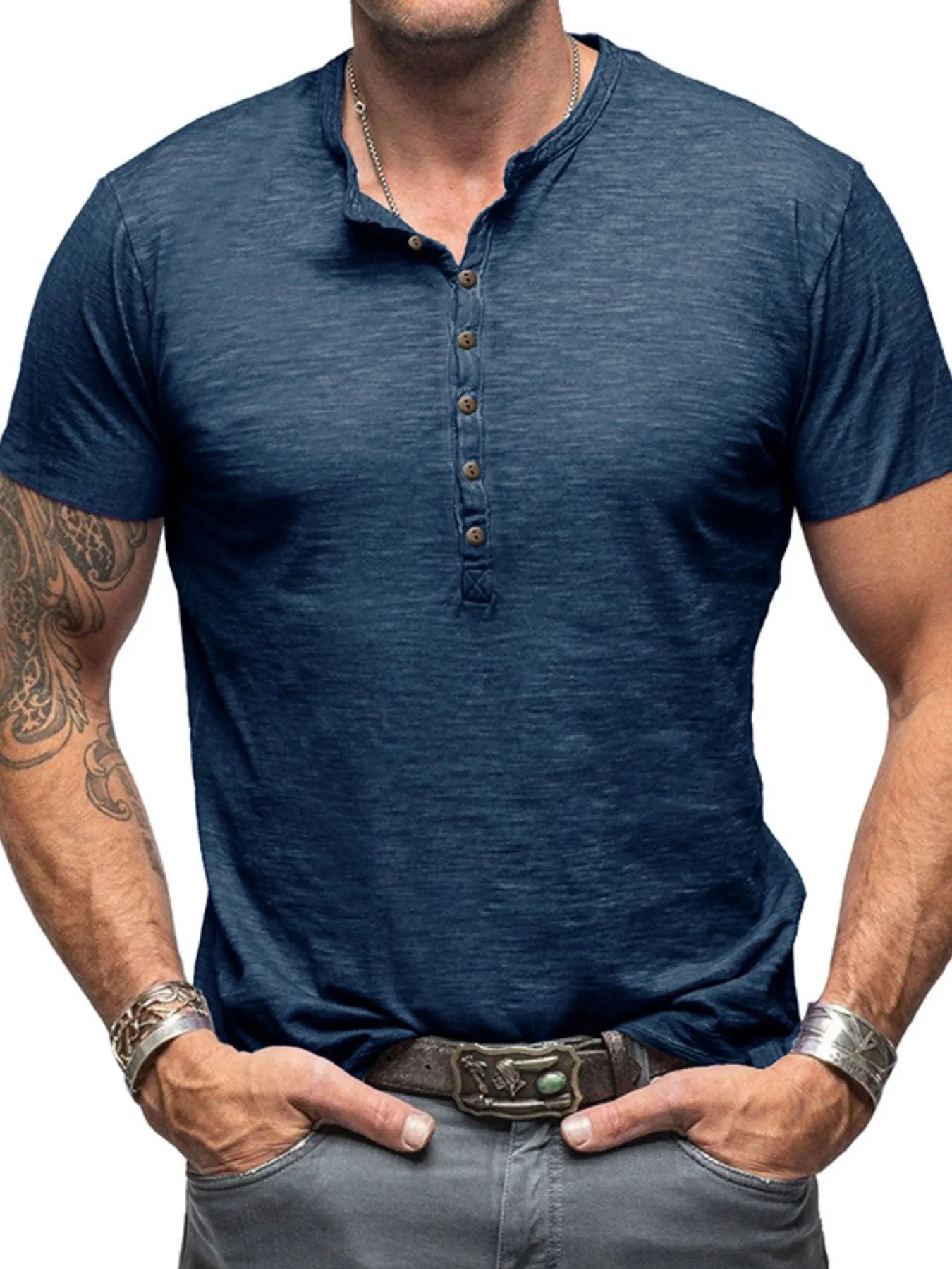Men's Casual Henley Short Sleeve Button Top NicholesGifts