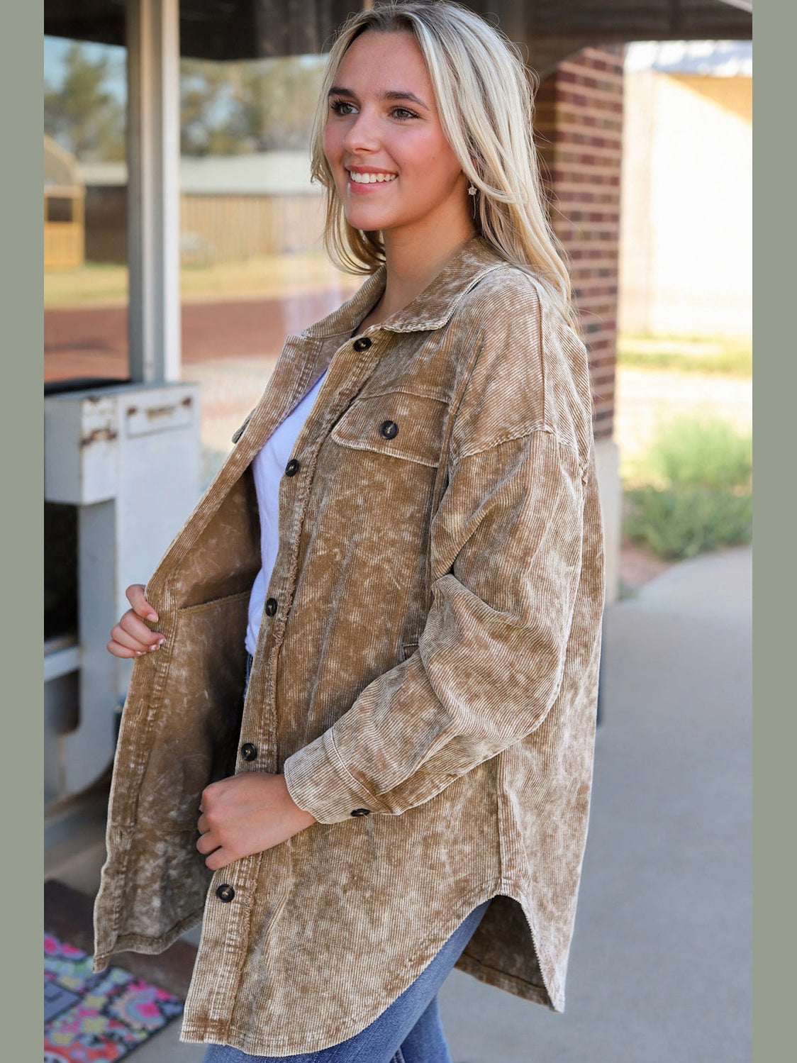 Washed Button Down Dropped Shoulder Jacket nicholesgifts
