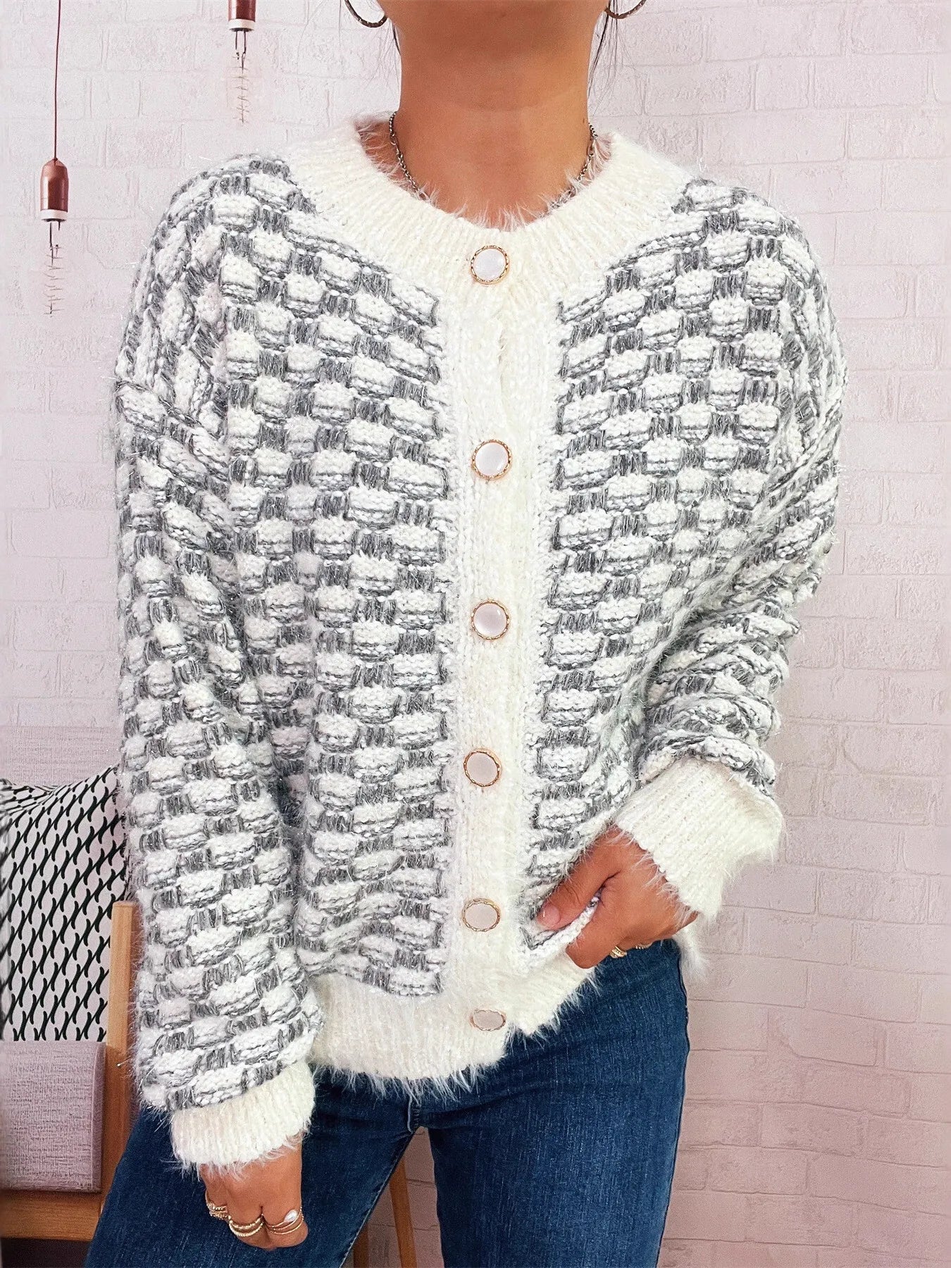 Fluffy Textured Button-Up Cardigan